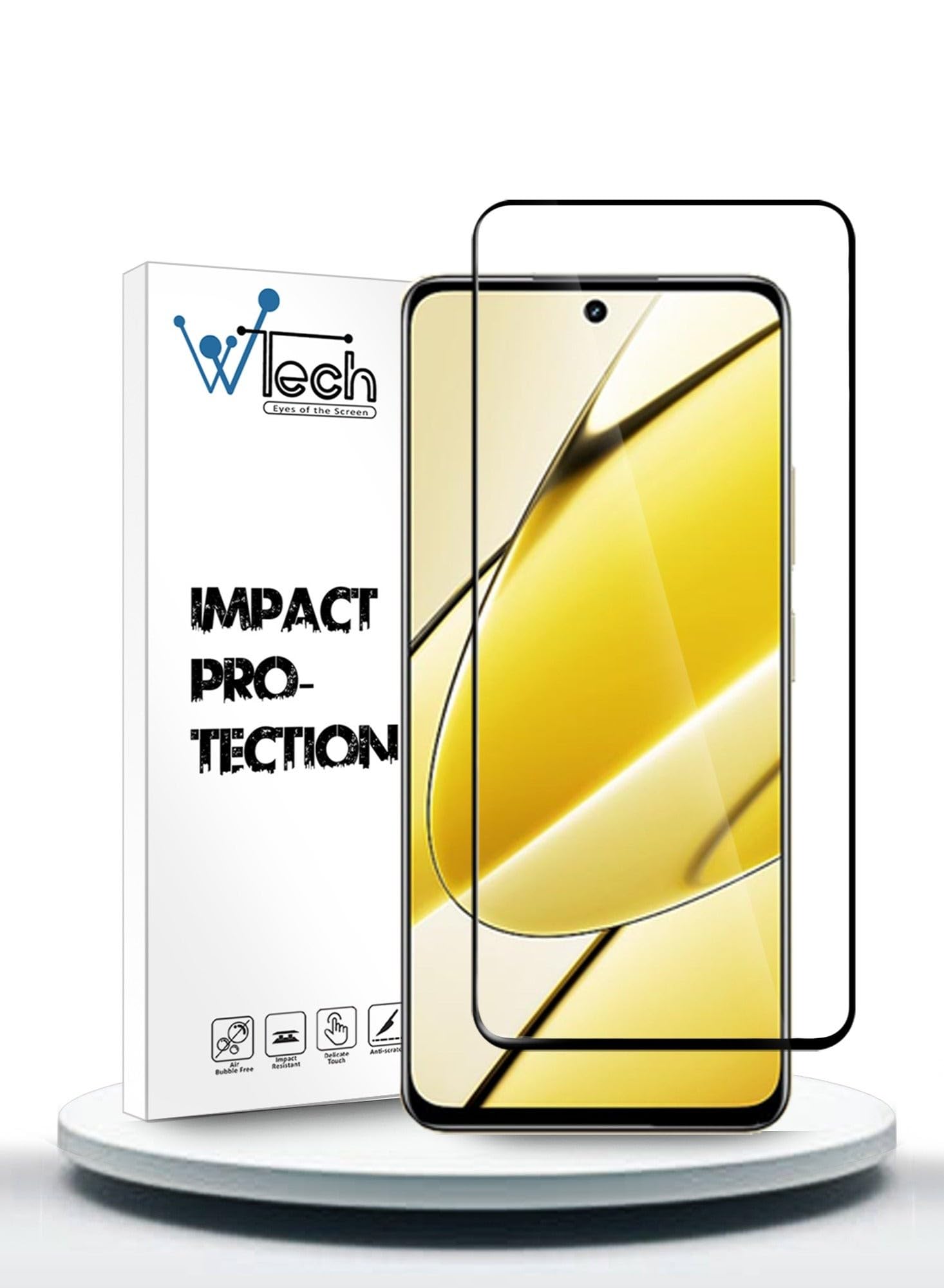WTECHPremium E2E Full Glue Full Cover Tempered Glass Screen Protector for Realme 11 5G 2023, Clear/Black
