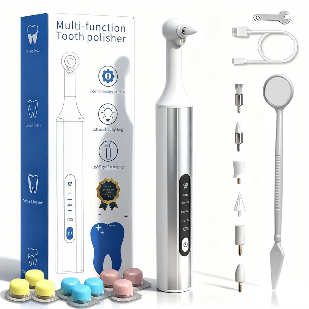 Home Tooth Polisher Multi-Functional LED Tooth Polisher Aluminum Alloy with Anti-Slip Texture 9 polishing Paste Units USB Type-C