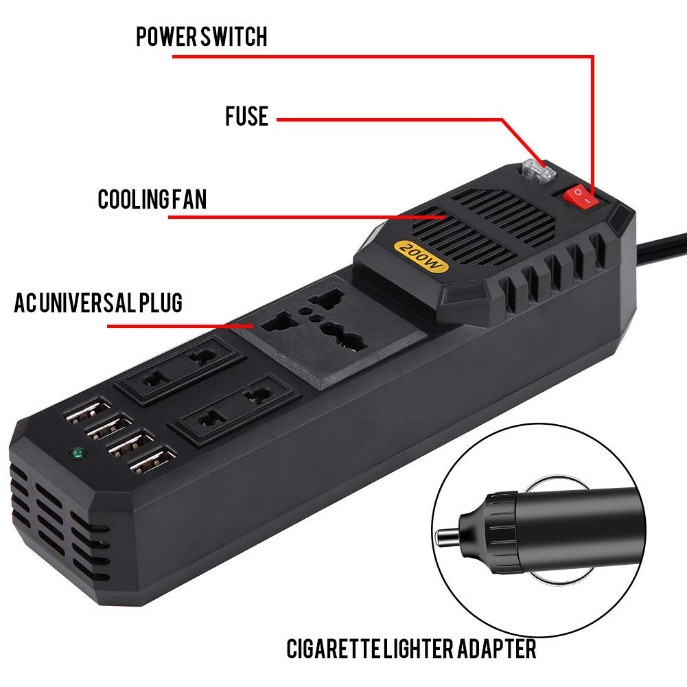 PolyGen 200W DC 12V na AC Przetwornica napięcia samochodowego Zapalniczka USB Uniwersalna