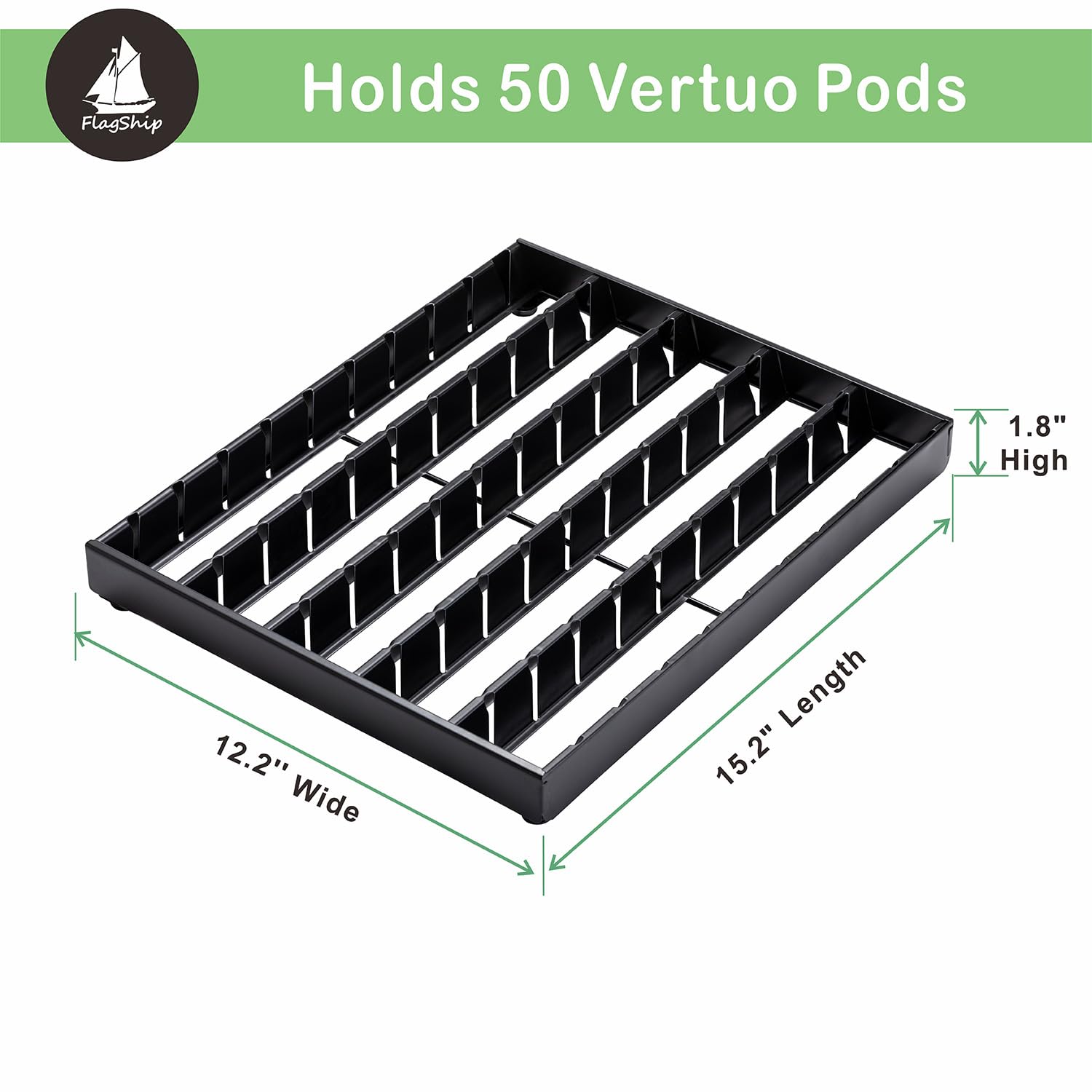 FlagShip Vertuo Pod Holder Drawer Insert Counter for Nespresso Pod Storage Vertuo Pod Organizer Black Metal(50 Pods Capacity)