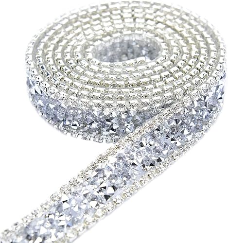 Miniatura 10 de Apliques de diamantes de imitación de cristal de 1 yarda, cinta de diamantes de imitación brillante, rollo cosido o caliente para vestidos de