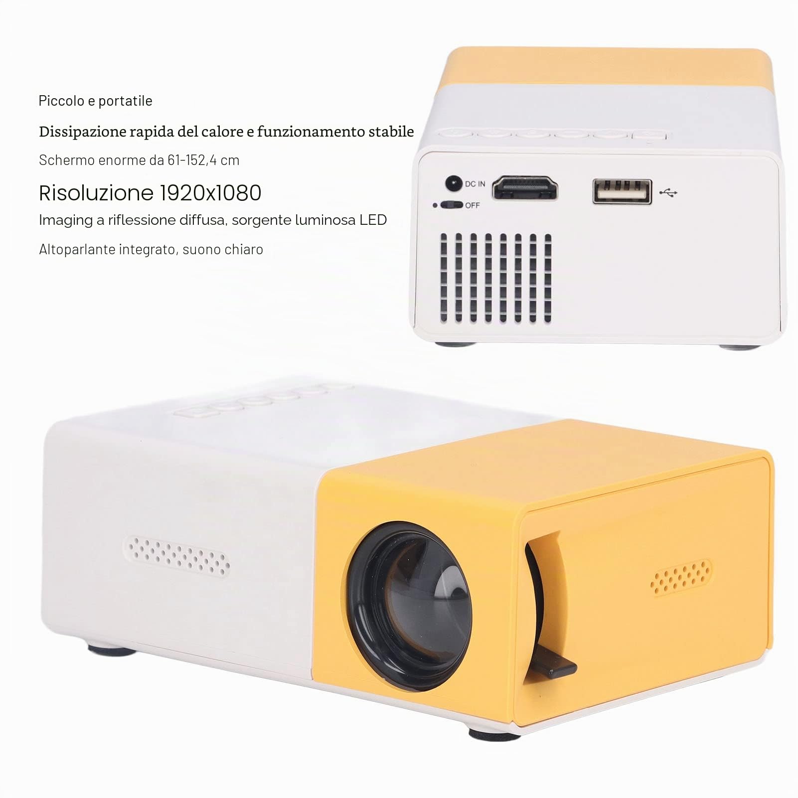 Luqeeg Mini Proiettore Portatile, Proiettore Cinematografico Digitale, Schermo Grande da 24 a 60 Pollici, Risoluzione 1920x1080, Videoproiettore Intelligente per Home Theater Film All'aperto(#2)