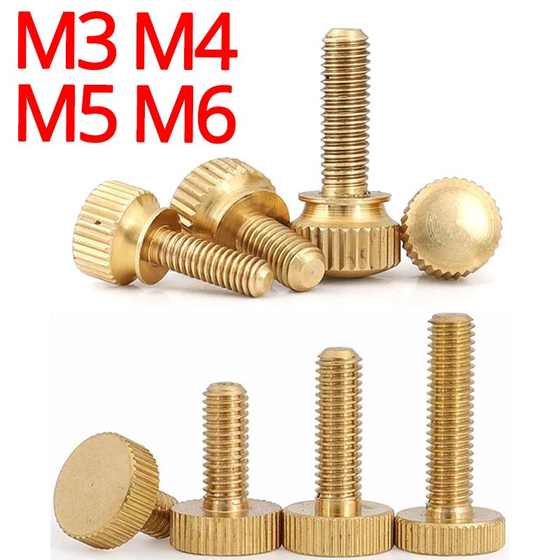 Brass Knurled Hand Screw Copper Manual M3 M4 M5 M6 Flat Head Thumb Bolt Length 4/5 / 6/8 / 10/12 / 14/16 / 25 - (Size: M5, Length: 16mm(5pcs), Color: High head)