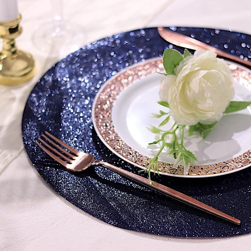 Miniatura 8 de BalsaCircle - 6 manteles individuales redondos de piel sintética con purpurina de 13 pulgadas, color azul marino, hogar, boda, recepción, fiesta,