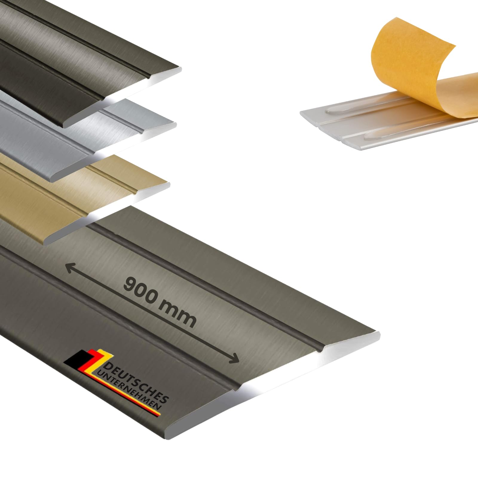 Floordirekt Champagne - Self-Adhesive Metal Transition Strip Profile | Aluminium Flooring Strip For Parquet, Laminate, Pvc, Cork | C-Shape | Pre-Drilled Or Self-Adhesive (Width: 36 Mm, Length: 90 Cm, Champagne | Self-Adhesive)