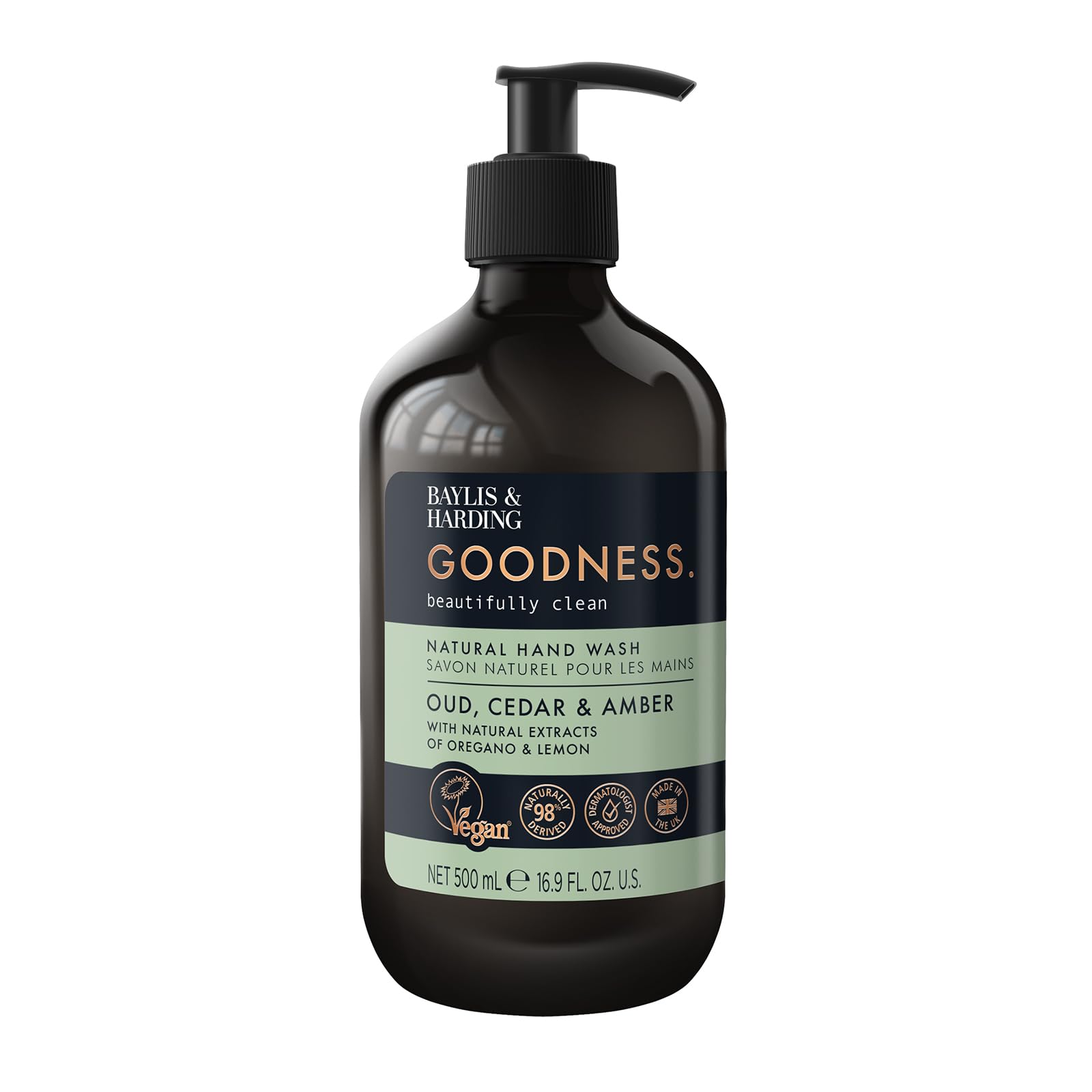 Baylis & Harding GRHWOCA Goodness Oud, Cedro y Ámbar, Lavado de Manos de 500 Ml, Paquete de 3, Apto para Veganos