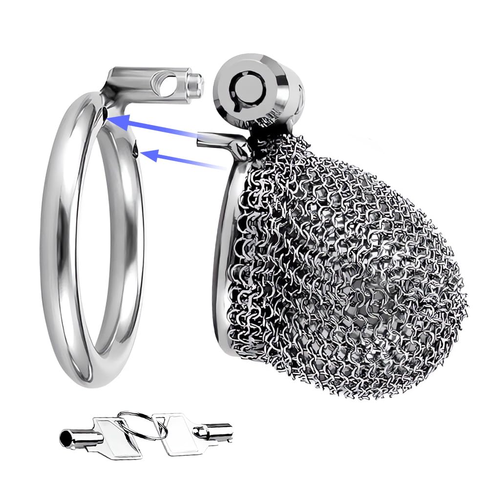 Roluck Gabbie per Pene per Bondage in Metallo per Uomini, Gabbia di Castità in Acciaio Inossidabile con Rete Traspirante, Giochi BDSM Estremo Sex Toy (M)