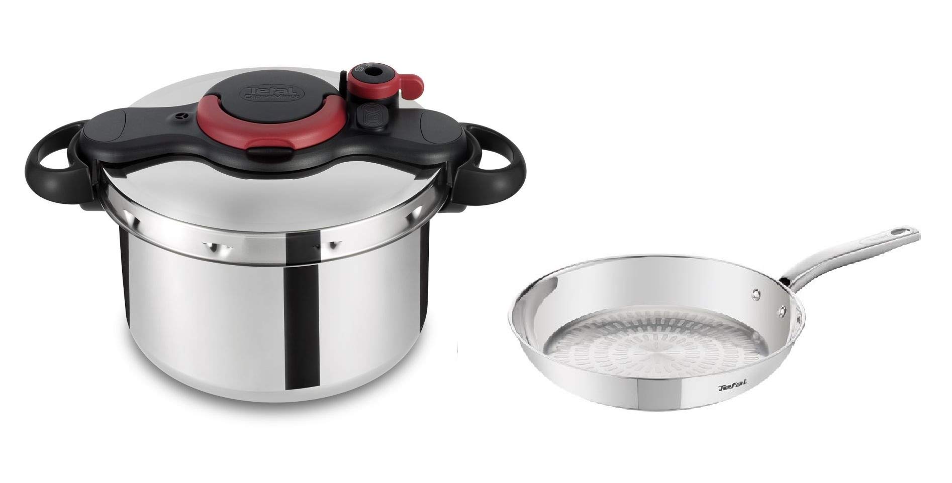 Tefal ClipsoMinut Easy 9L Pressure Cooker - P4624966 PLUS Intuition Frypan 20 cm SS V2 (B8580284), Silver