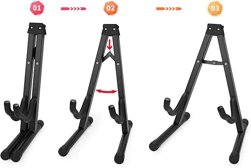 Miniatura 4 de Soporte plegable para guitarra con espuma acolchada, para guitarra acústica, bajo, guitarra eléctrica, banjo, ukelele, mandolina, violín y más