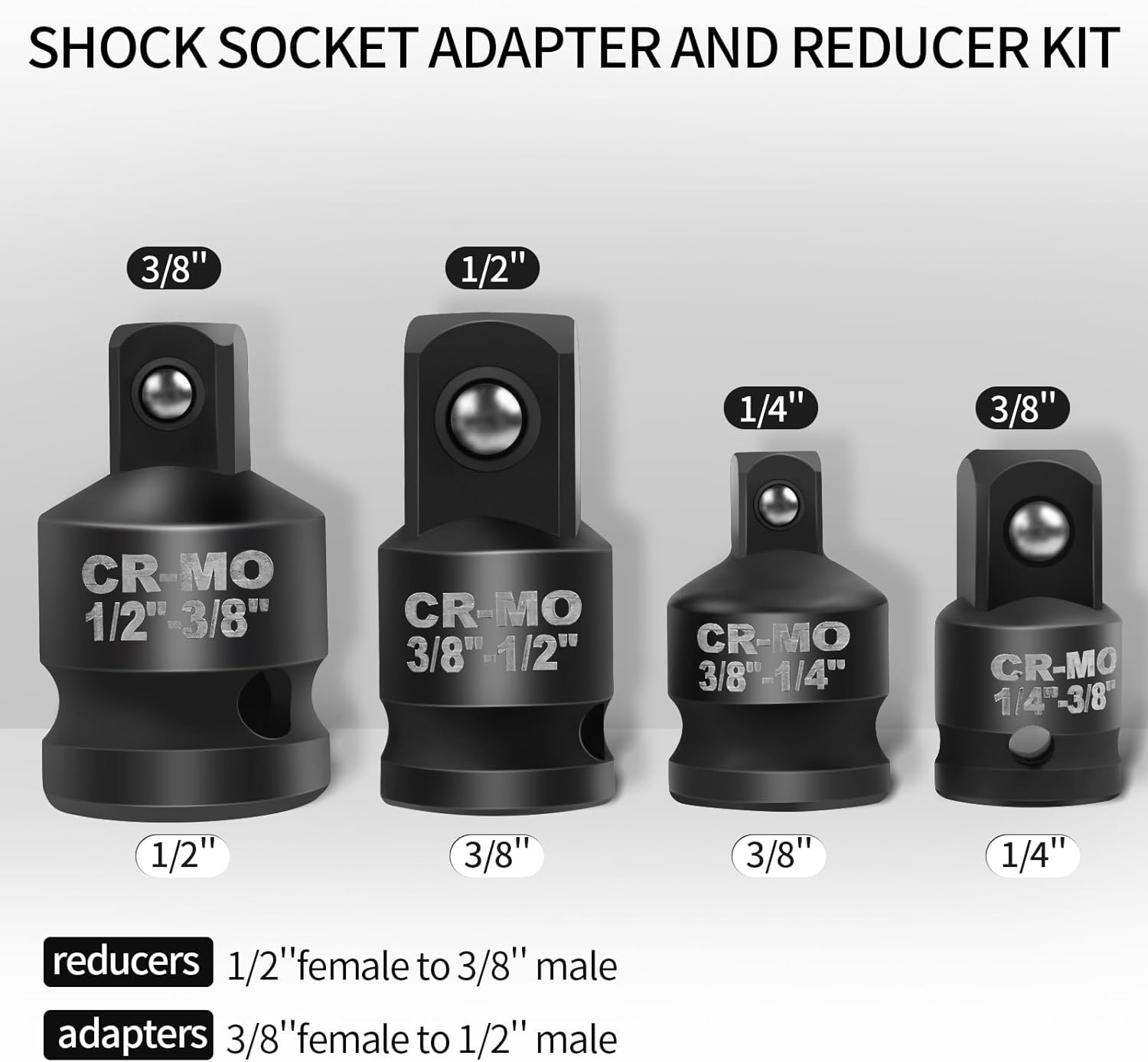 4 Piece Impact Adapter Set，Impact Socket Adapter Set 1/4" 3/8" 1/2" Impact Driver Wrench for Easy Removal of Axle Shaft Nuts
