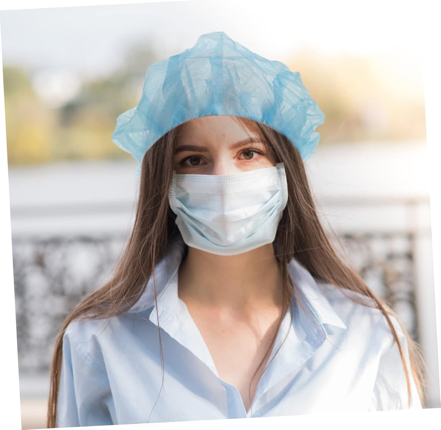 100PCS Disposable Breathable Bouffant Caps Elastic Hair Net Caps for Food Service Medical and Workshop Use Non-Woven Round