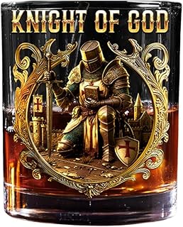 Knight of God, Knight of God Glass, Personalized Christian Warrior Whiskey Glass for Men, Religious Whiskey Glass for Dad Grandpa, Christmas Christian Gift, Faith Catholic Gifts on Father's Day