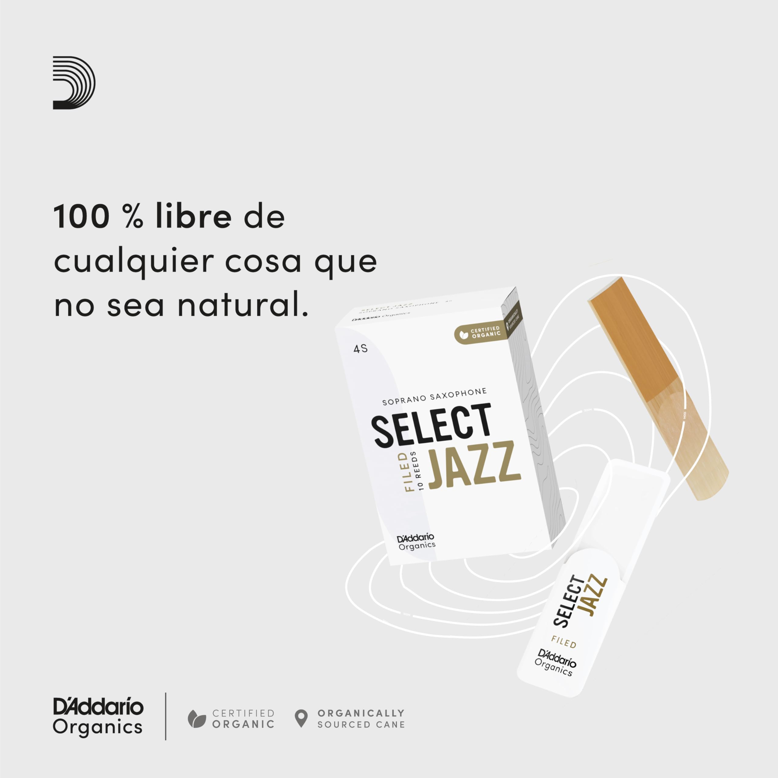 D'Addario Orgánico Select Jazz Unfiled Baritone Cañas para Saxofón - Cañas de Saxo - La Primera y única Caña Ecológica - 4 Duro, 5 Paquete