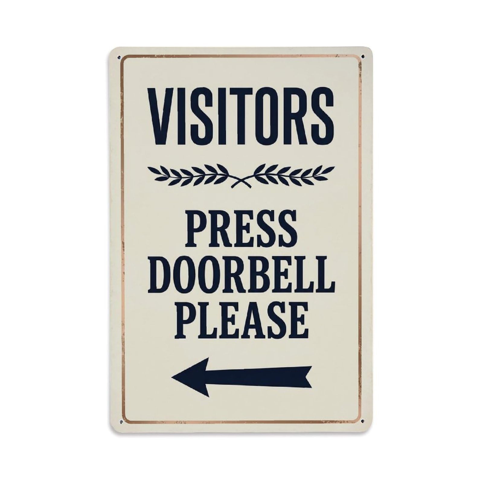 Vintage Visitors Press Doorbell Please Arrow Laurel Metal Tin Sign
