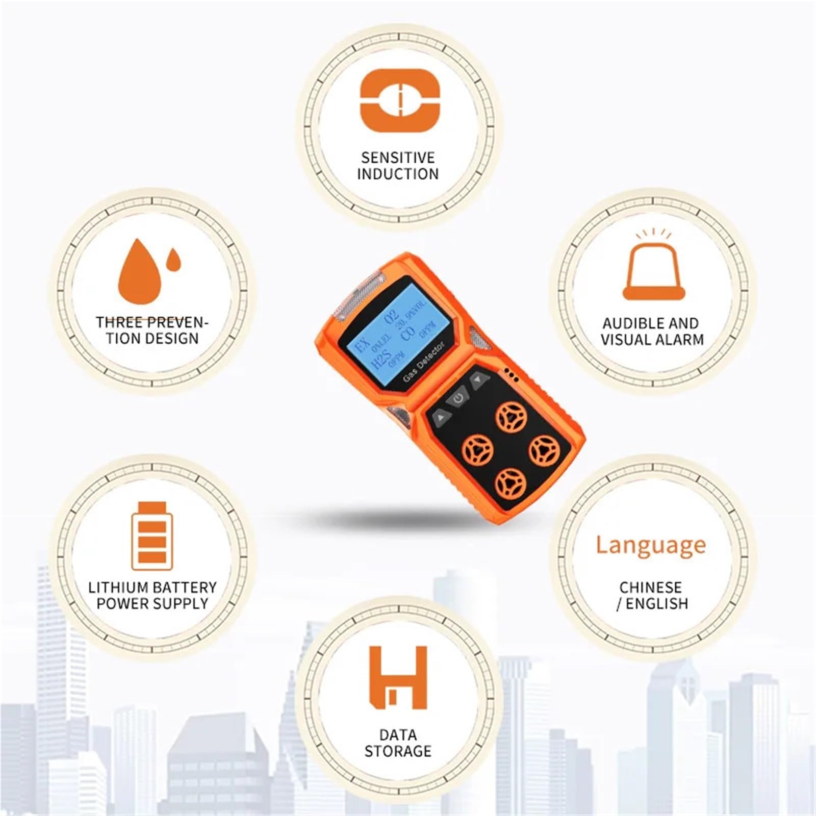 Monitor de co2, Detector de Gases múltiples, medidor Gas, O2, H2S, CO, LEL, 4 en 1, Detector Fugas Combustible, oxíno, sulfuro hidróno y monóxido Carbono para el hogar