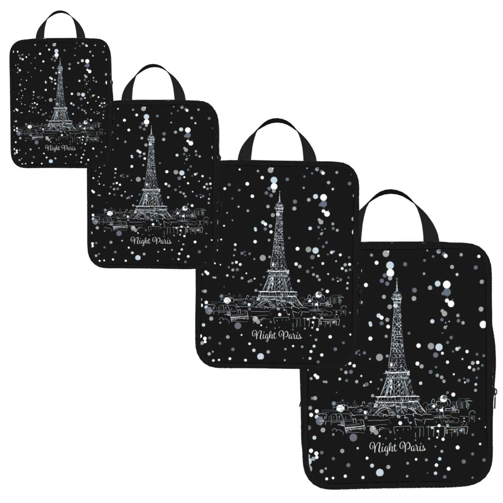 Night Paris Eiffel Tower Print 4 Set Compression Packing Cubes for Suitcases,Expandable Storage Bag Organizers