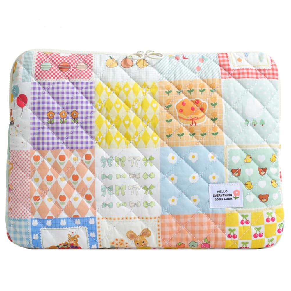CHAMAIR Puffy Laptop Sleeve - 15/14 Inch Cute Quilted Laptop Case for Women - Macbook Sleeve Compatible Notebook Cover (Plaid 15in)