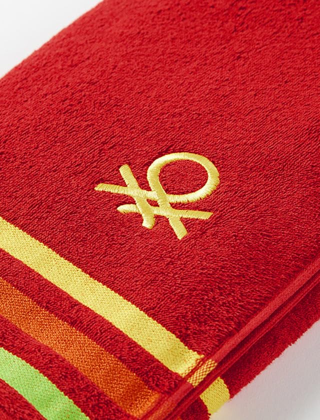 United Colors of Benetton Rainbow Cotton Bath Towel | Soft & Quick Dry | 70x150 cm | Red-picture-17