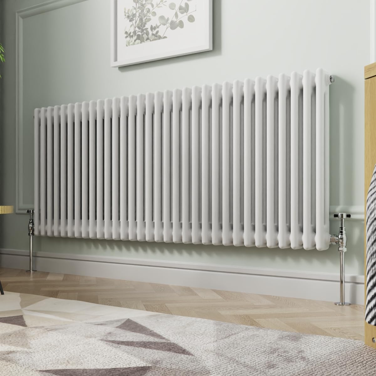 Nrg White 600 X 1460 Mm Gloss Horizontal Cast Iron Radiator Double Panel