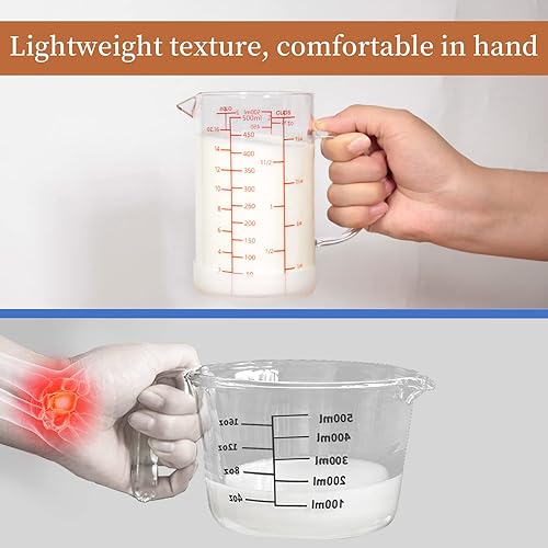 Vista 10 de Newness Taza medidora de vidrio con asa, 33.8 fl oz (1 litro, 4 tazas) taza medidora de doble cara con tres escalas (OZ, taza, ML/CC) y pico