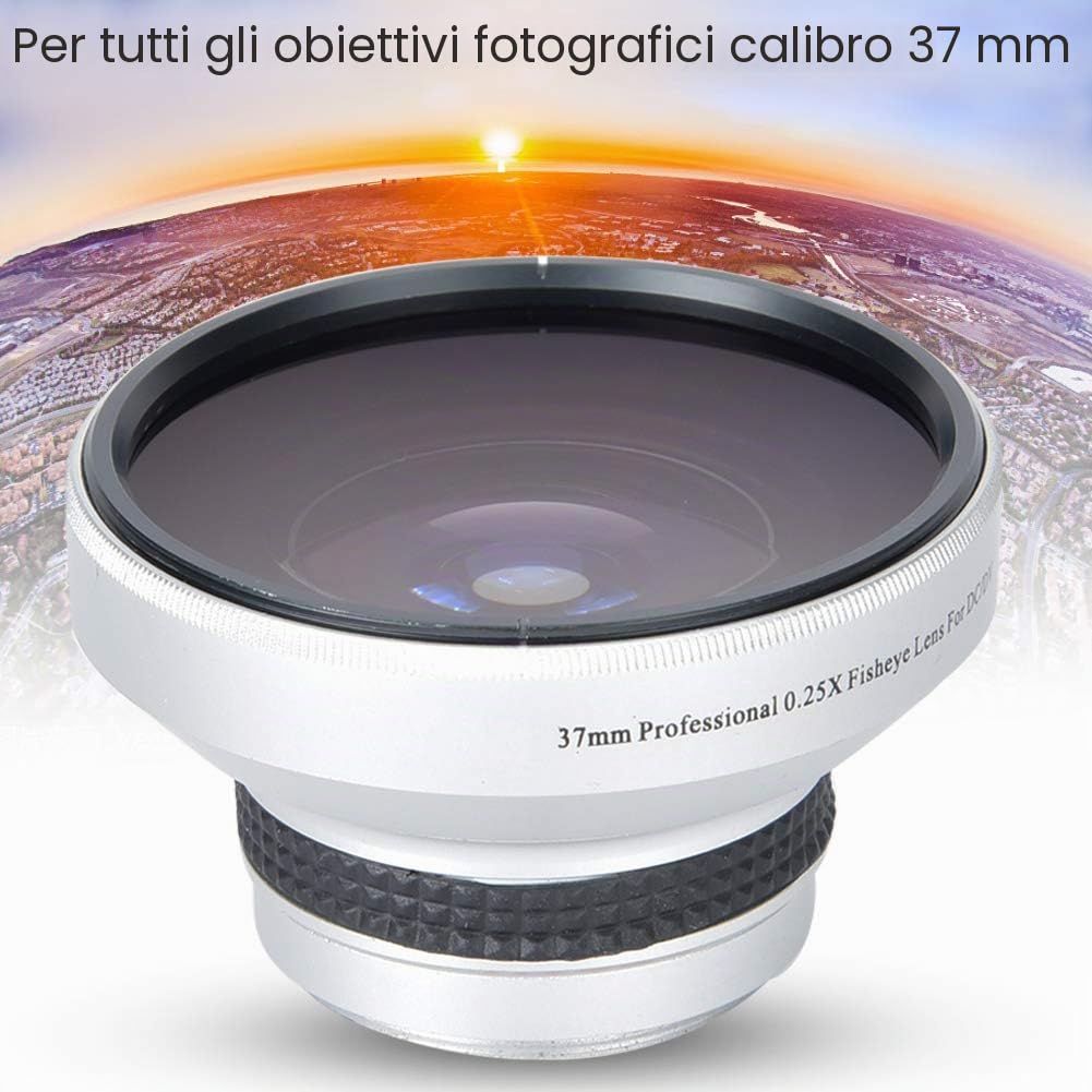 Obiettivo Super Fisheye da 37 Mm 0,25X Argento Obiettivo Aggiuntivo di Forte Applicabilità per Obiettivi per Fotocamera Calibro 37 Mm