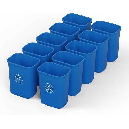 28 Qt. / 7 Gallon Blue Rectangular Recycling Wastebasket Trash Can | 10 Pack