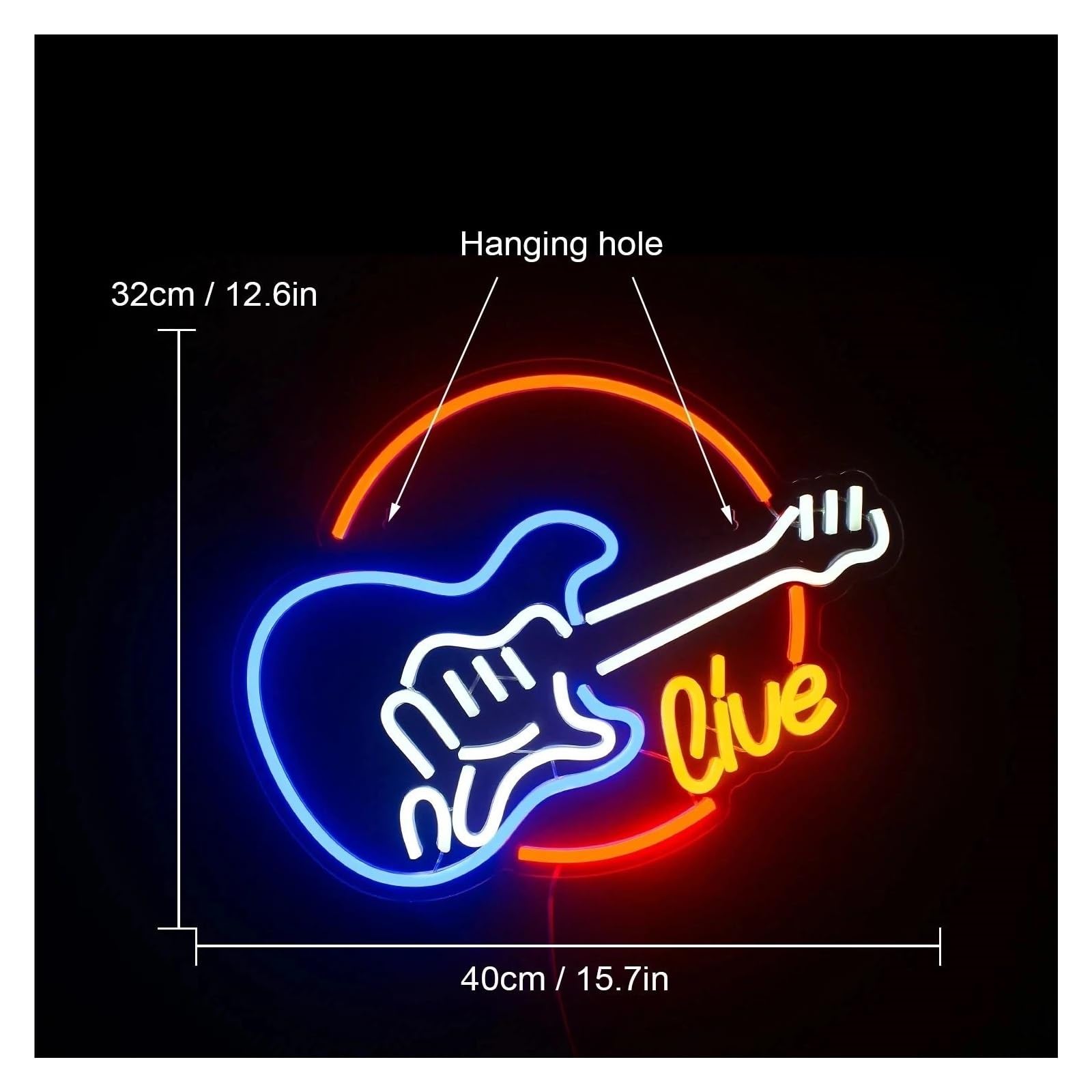 Wiszące neony artystyczne Żywy Neonowy Znak Gitara Muzyka Zasilany Przez USB Dekoracja Ścienna Lampy Do Studia Muzycznego Pokój Bar Impreza Klub Dekoracyjny 32x40 Cm