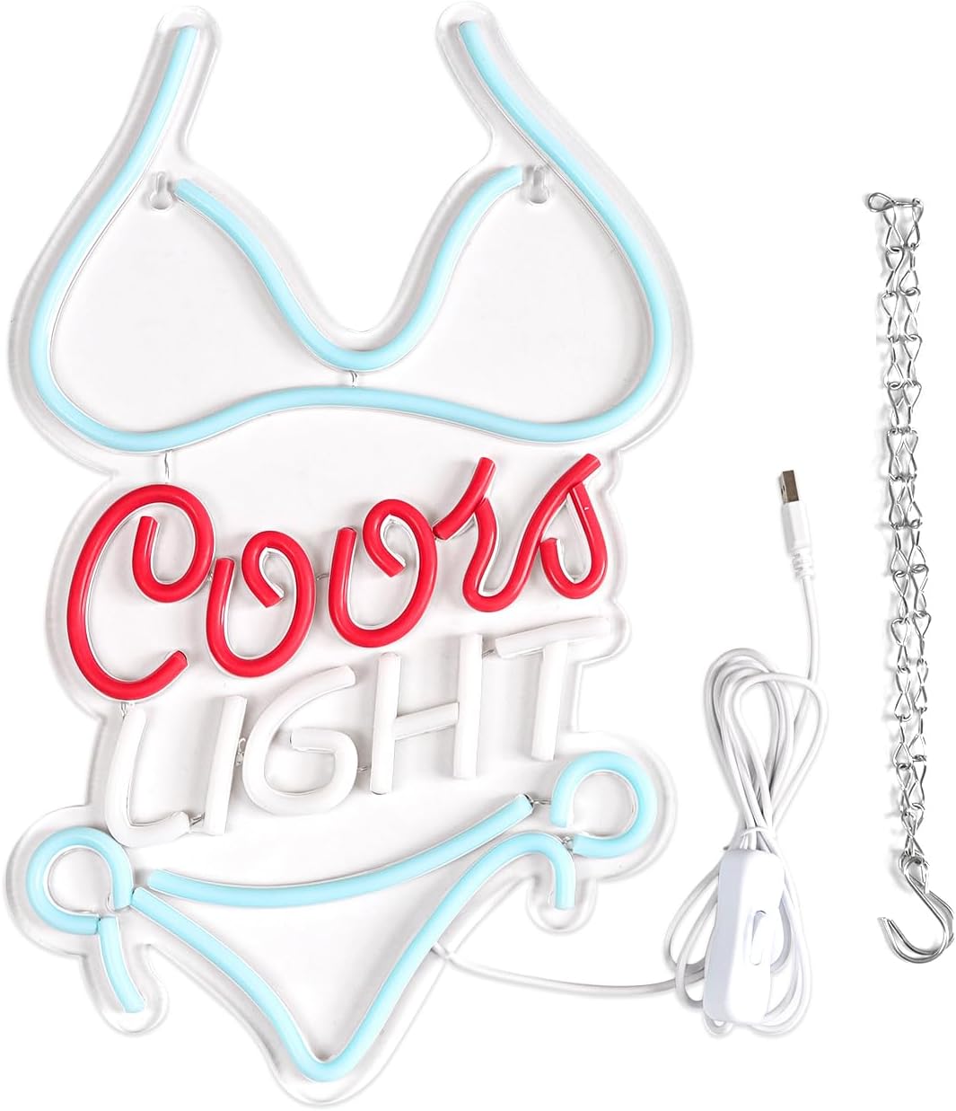 JFLLamp Bikini Crs LIGHT Neon Signs for Wall Decor Neon Lights for Business Led Signs Suitable for Man Cave Restaurant Office Bar Pub Led Art 5V Power Adapter 16.1 * 9.8 Inch(Azure+Red+White) - Image 6