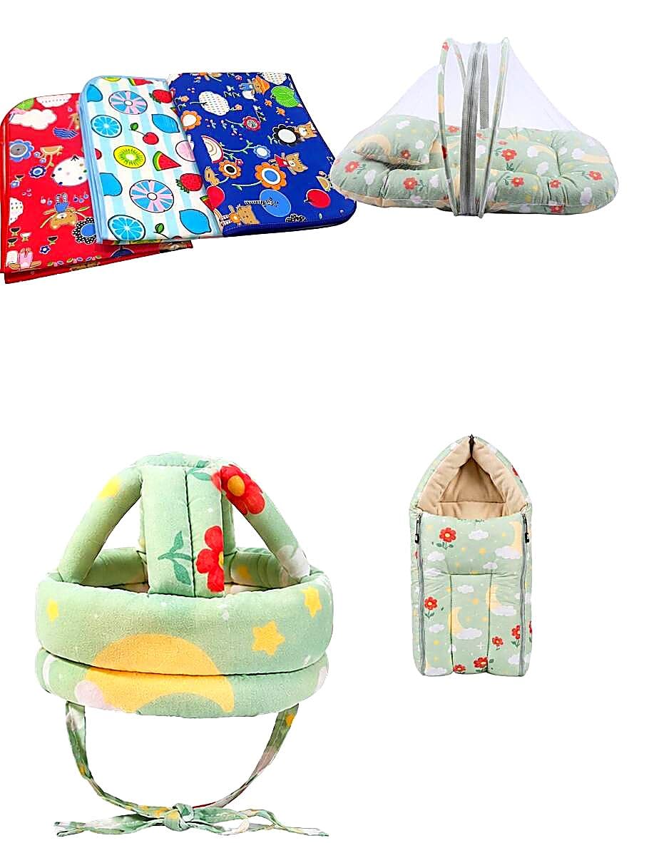 Complete Baby Bedding & Safety Combo | Baby Sheet, Foldable Mosquito Net, Baby Safety Helmet & Sleeping Bag | Soft Cotton Newborn Essentials Set for Crib, Bassinet, Home & Travel-image-21