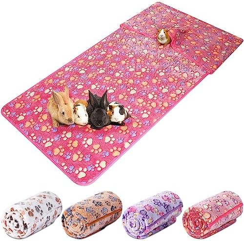 4 Pcs 24 x 47 Inch Guinea Pig Liners Guinea Pig Bedding for Cage Blankets Waterproof Washable Burrowing Pocket Sleeve Reusable Small Animal Pee Fleece Sleep Mat Cover for Hamster Ferret