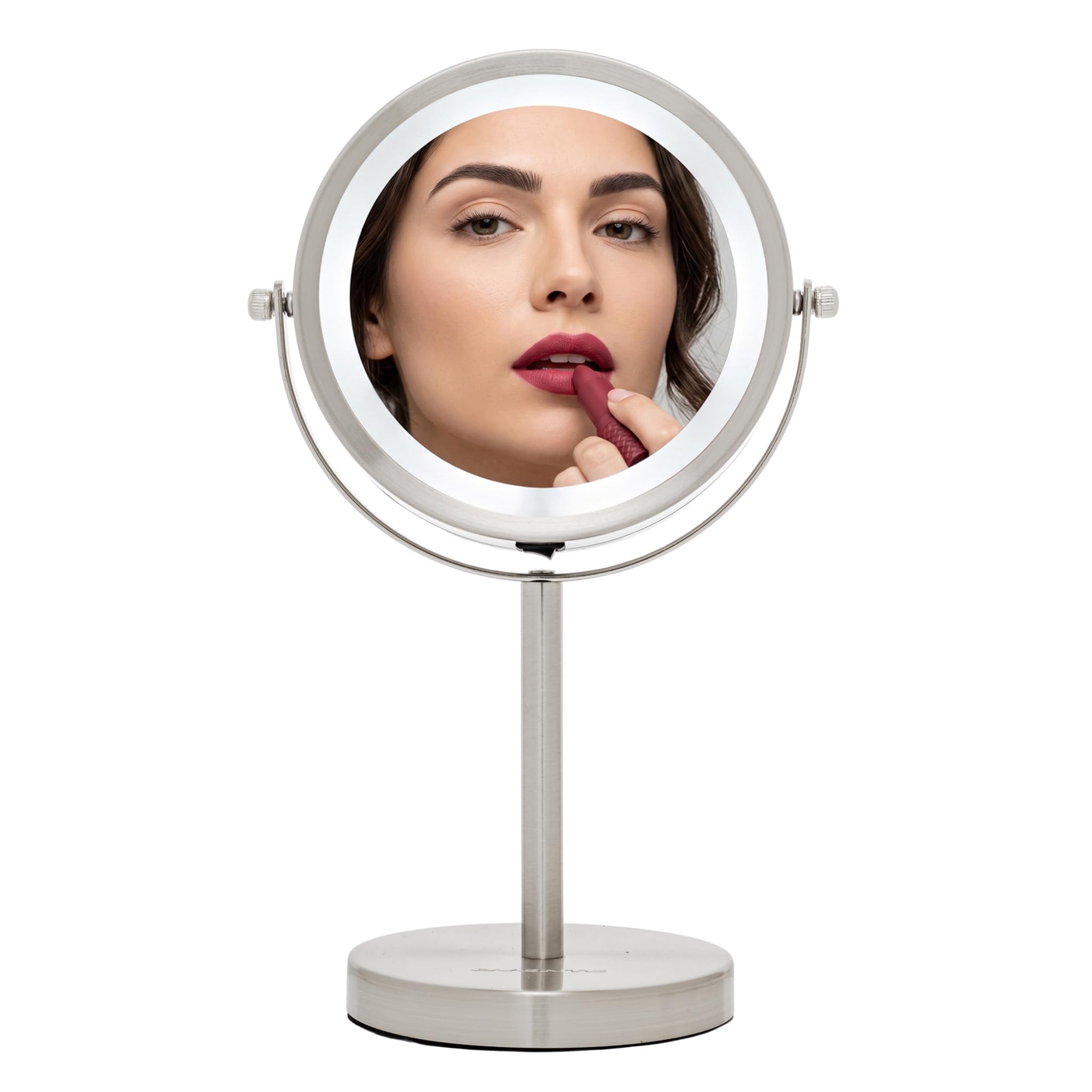 OVENTE 6" Lighted Tabletop Round Vanity Mirror, Nickel Brushed MLT60BR1X7X
