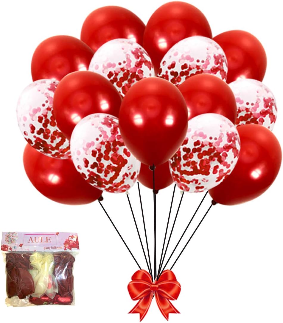 AULE Red Balloons +Red Confetti Balloons 12 inch 60Pcs
