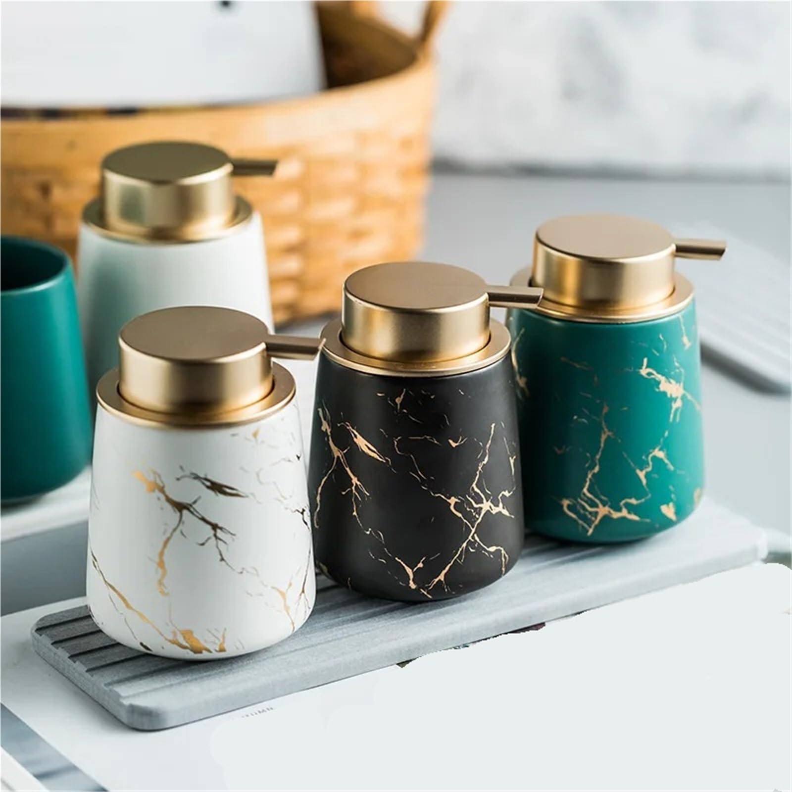 Dozownik szamponu, dozownik mydła, dozownik mydła w płynie, ceramiczne, akcesoria łazienkowe, artykuły żelowe, butelka, czarny