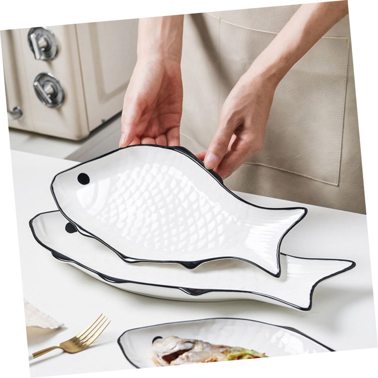 HEMOTON piatto di pesce al vapore a forma di pesce porta pesce in ceramica piatti da insalata bianchi teglie da forno pirofile per forno piatto da portata di pesce porta pesce creativo