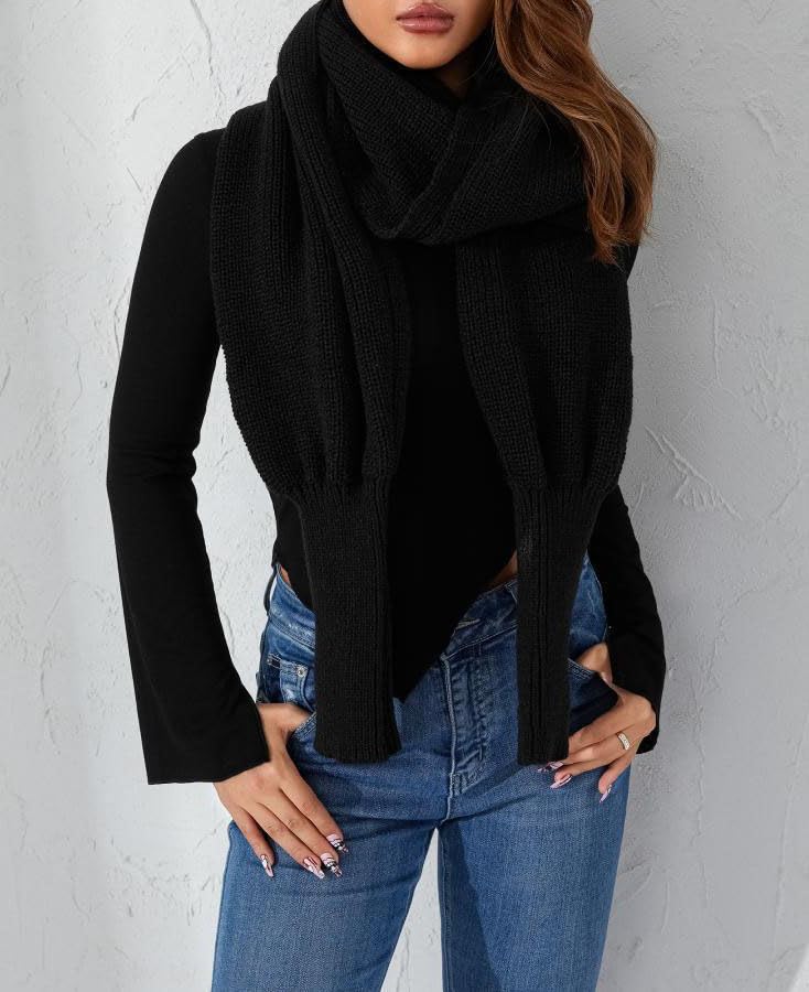 Scarf with Sleeves for Women Knitted Cable Wrap Soft Shawls and Wraps Warm Sweater Shawl with Sleeves Crochet Shrug3