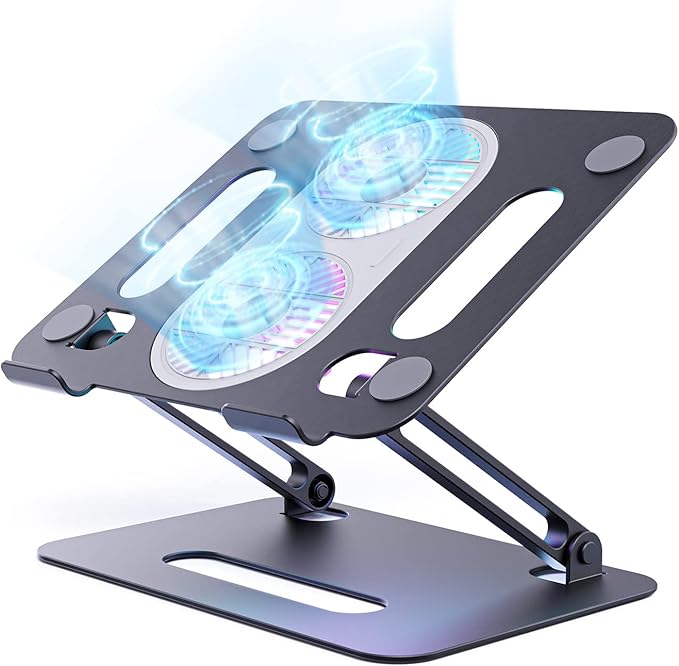 【冷却ファン&アルミ合金製】 ノートパソコン 冷却パッド ノートPC冷却台 ノートパソコンスタンド クーラー クール 強冷 折りたたみ式 滑り止め付き 無段階角度・高さ調整可能 人間工学設計 姿勢改善 ノートPC/Macbook/Macbook Pro/PS3/PS4等に対応 オフィス/在宅勤務/出張などに適用 16インチ型まで対応 (スペースグレイ)