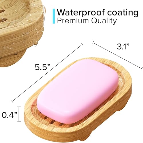 Miniatura 2 de Jabonera de madera natural, soporte para jabón autodrenante para baño y ducha, prolonga la vida útil del jabón, mantiene las barras secas y limpias,