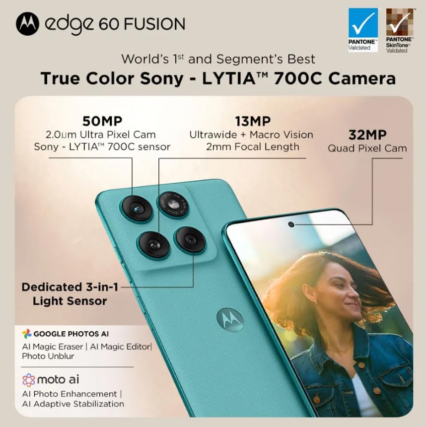 Image of Motorola Edge 60 Fusion 5G Smartphone, Pantone Amazonite, 8GB RAM, 128GB Storage