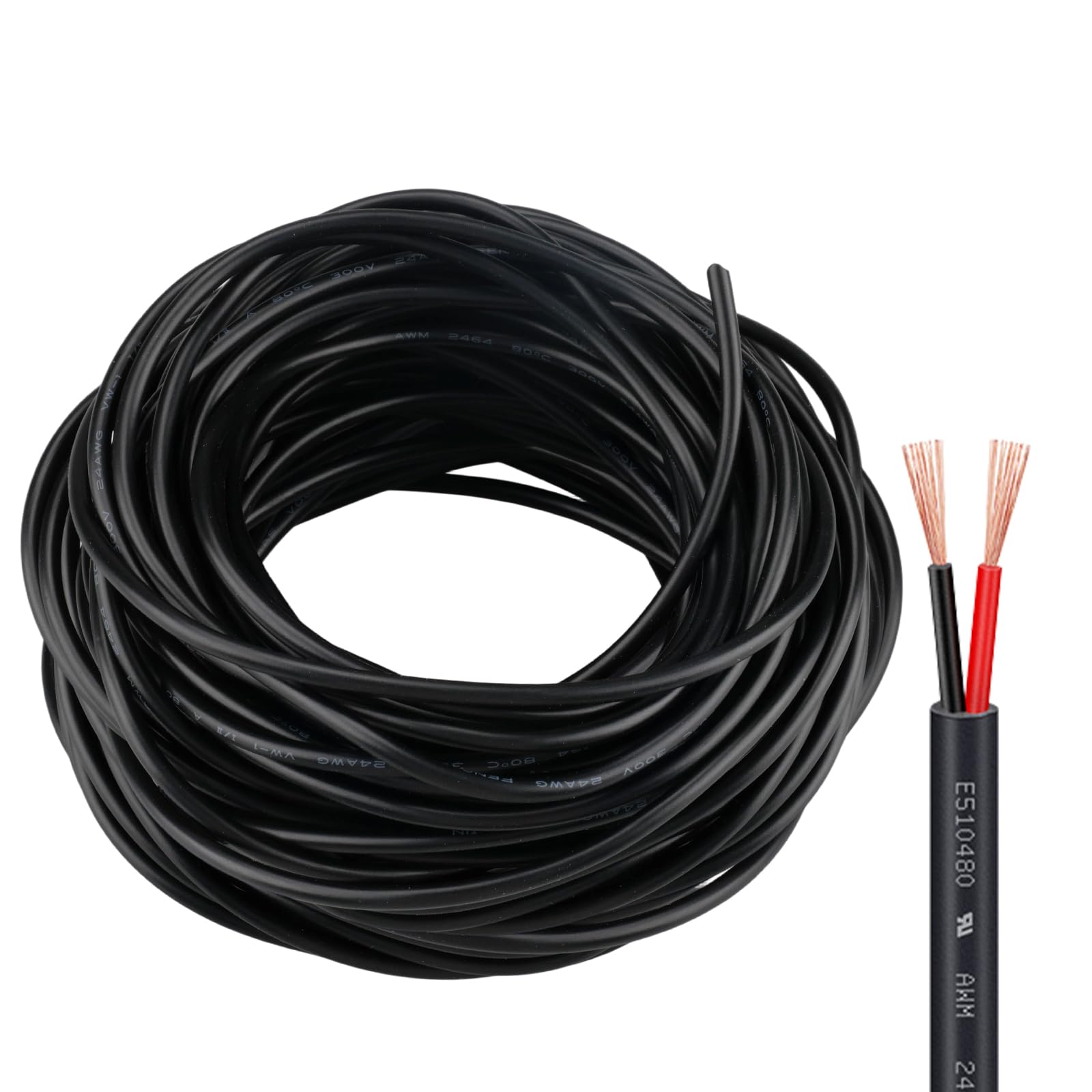 ZoZoMaiy 20 Meter Electrical Wire 2 Core, 24AWG Electric Cable, Black 2 Core Bell Wire, 2x0.2mm² Tinned Copper Cable, for Lght Electrical Applications Extension Cables