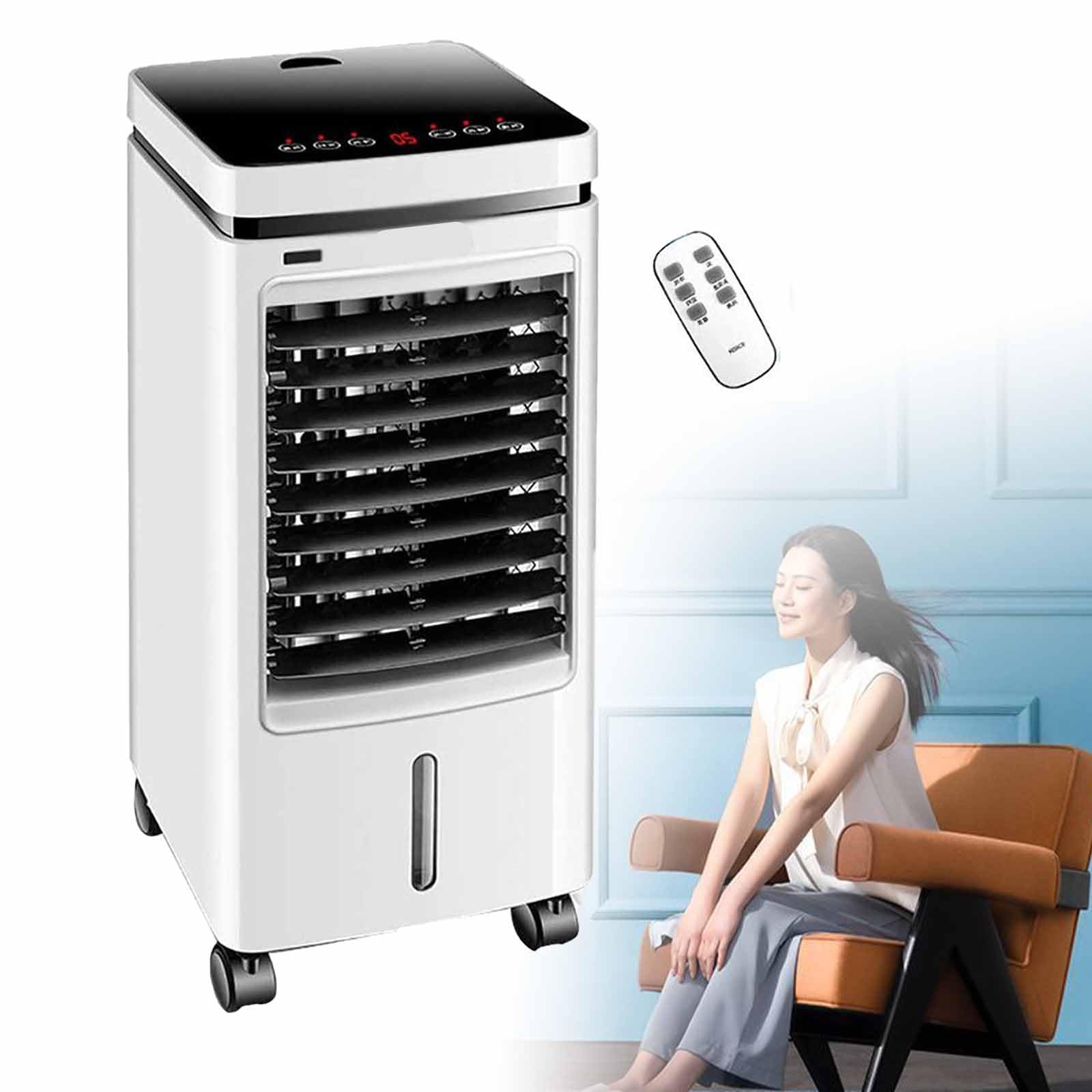 FHRKA 60W Evaporated Air Cooler with 5L Water Tank, Remote Control,8H Timer And Universal Wheel for Portable Cooling in Home Office