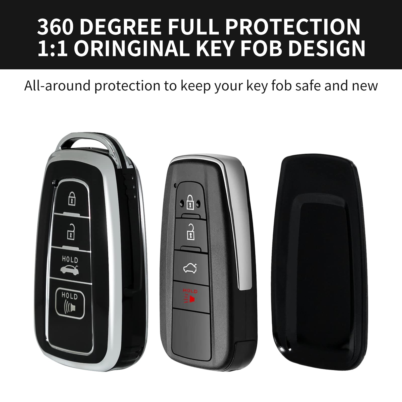 Cover Portachiavi In TPU Per Toyota - Compatibile Con Avalon, Camry, Corolla, Highlander, RAV4 (2012-2019) - Nero+Bianco