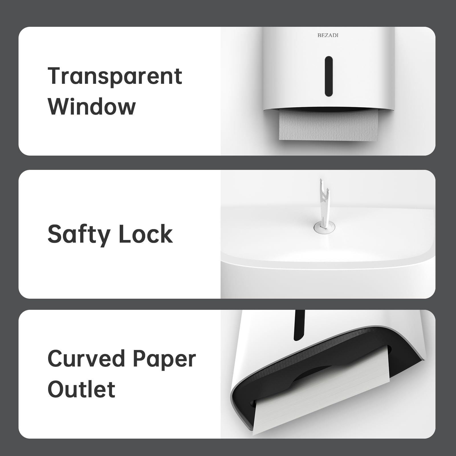 Dispensador de toallas de papel de montaje en pared, soporte comercial para toallas de papel, dispensadores de servilletas para baño, cocina, pliegue C, 6015, color blanco