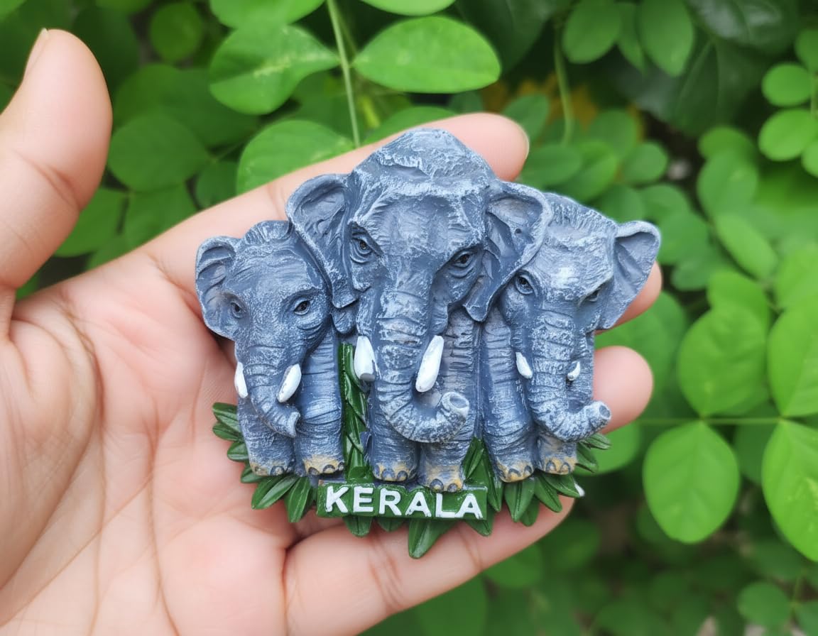 Kerala Souvenir Elephant Fridge Magnet - 3D Three Elephant Family Figurine - Indian Travel Keepsake & Home Decor-image-15