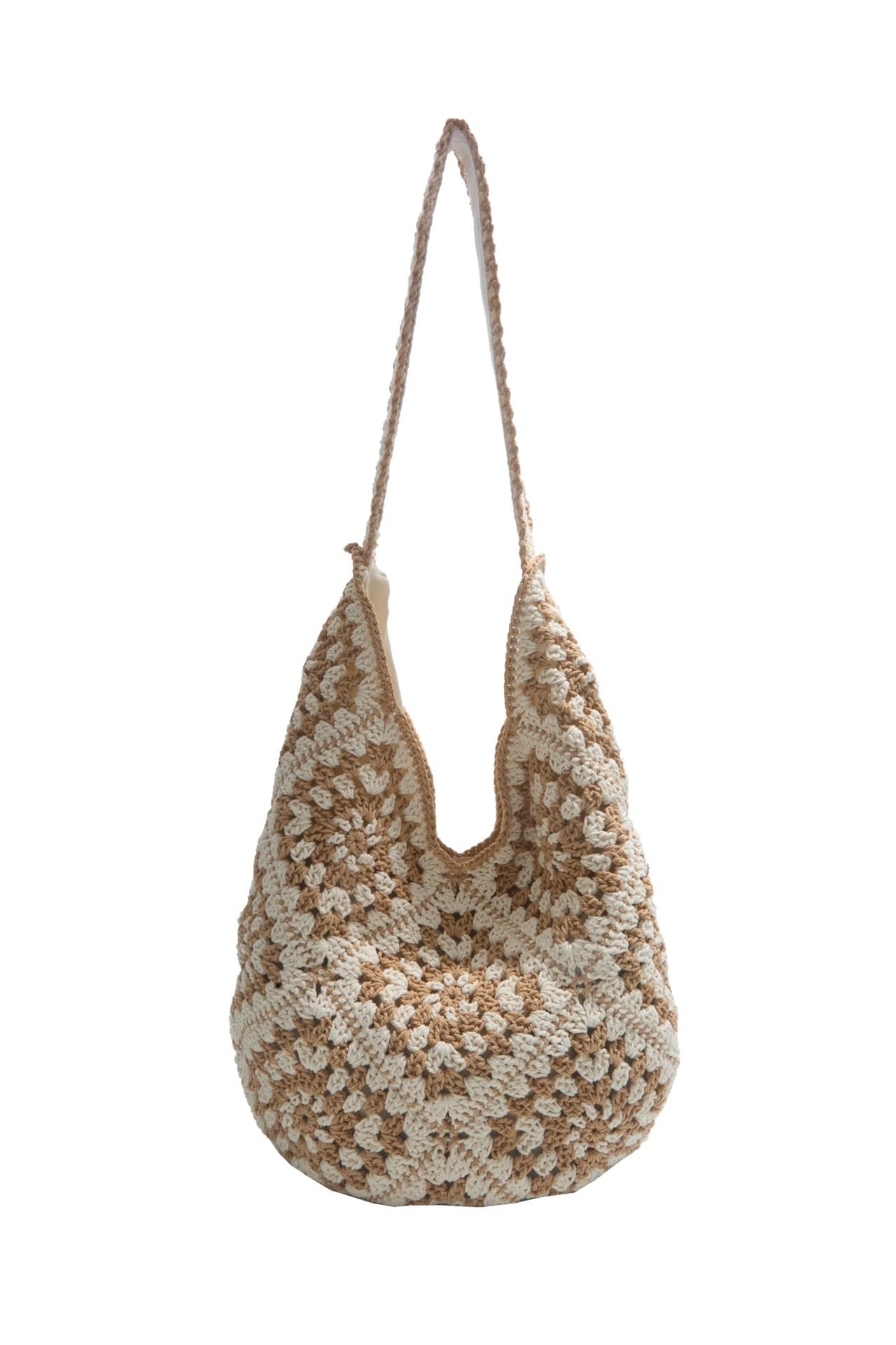Bolso con Flores de Punto Bolso de cubo punto floral estilo rústico, bolso hombro gran capacidad con tejido calado, diseño moderno for jóvenes