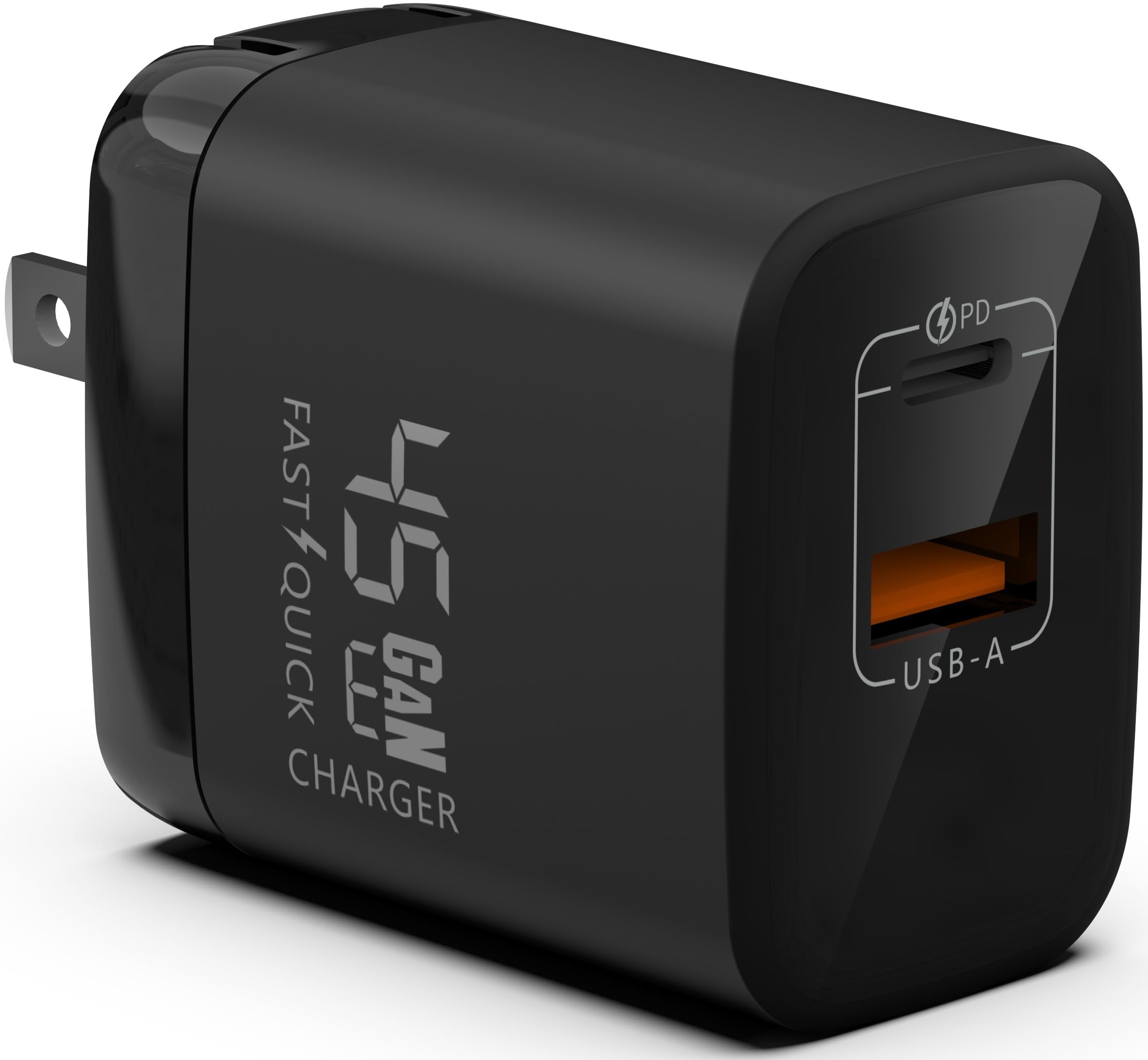 Fast 45W Dual USB-C Plus USB-A Charger - GaN Power Delivery - Fast Compact Power Adapter for Laptops, Smart Phones, Tablets and Thousands of Other Devices (Black, 45W)