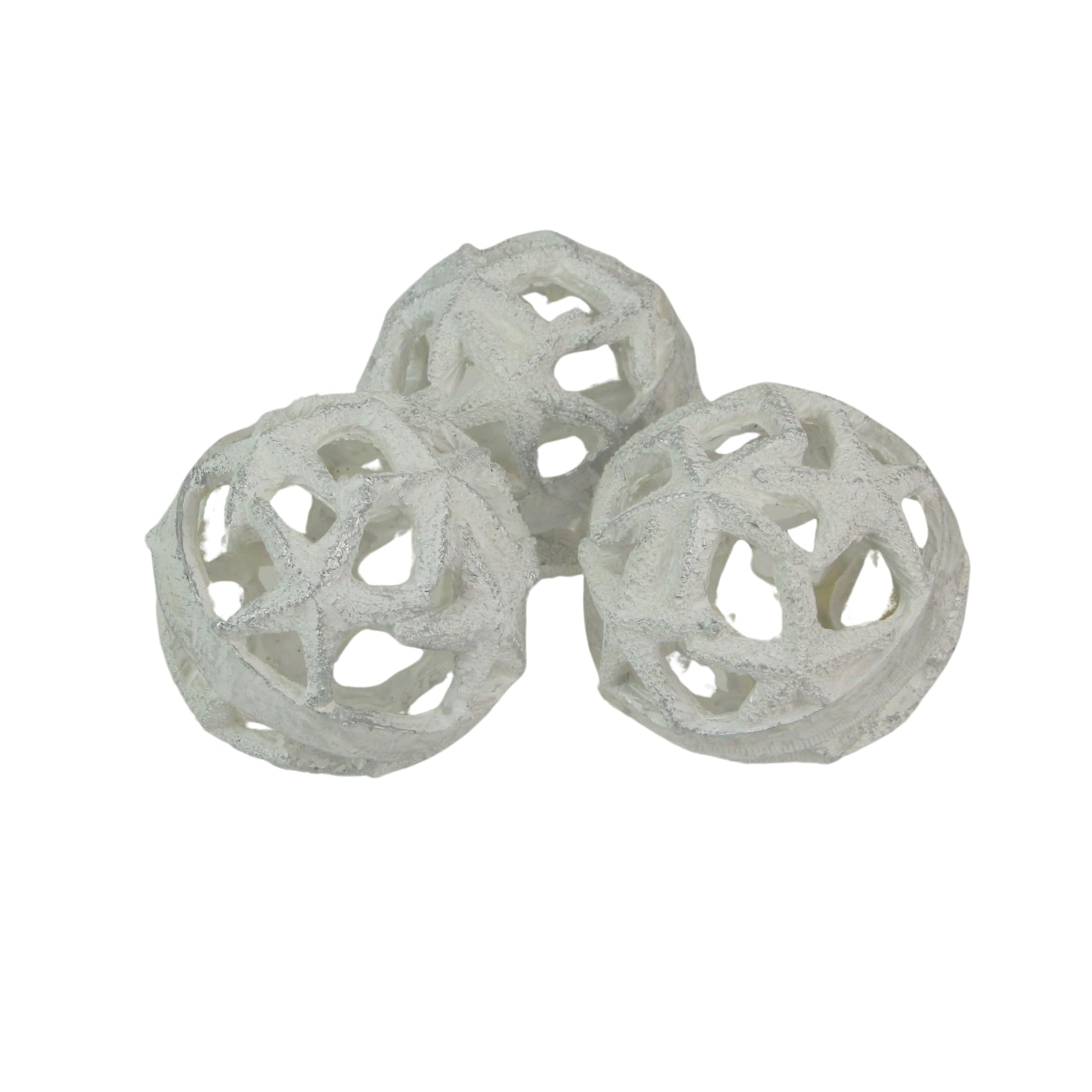 Fancy That Set of 3 Weathered White Resin Decorative Starfish Orbs - 4 Inches in Diameter - Perfect for Beach-Themed Home Decor, Centerpieces, or Accent Pieces