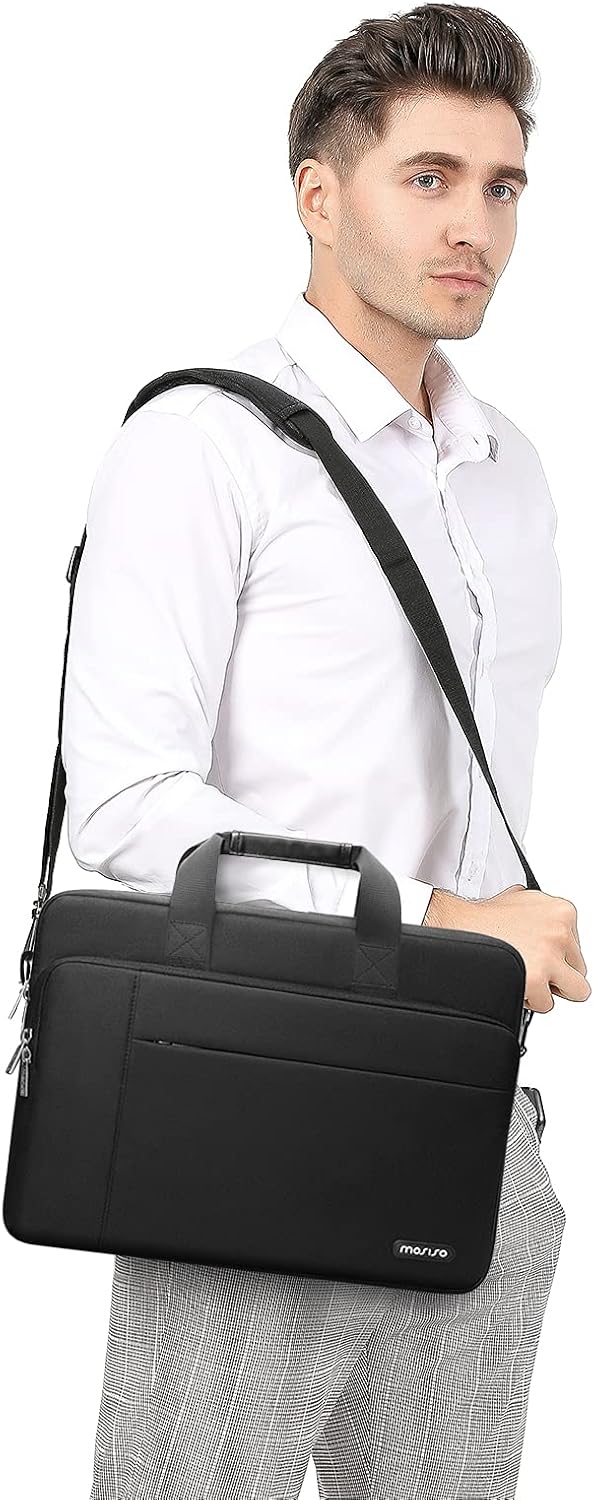 MOSISO Laptop Bag for Men, 15-16 inch Computer Bags Compatible with MacBook Air 15 inch/Pro 16 inch, HP Dell Lenovo Acer Asus, Thicken Multifunctional Briefcase Messenger Bag with Trolley Sleeve,Black
