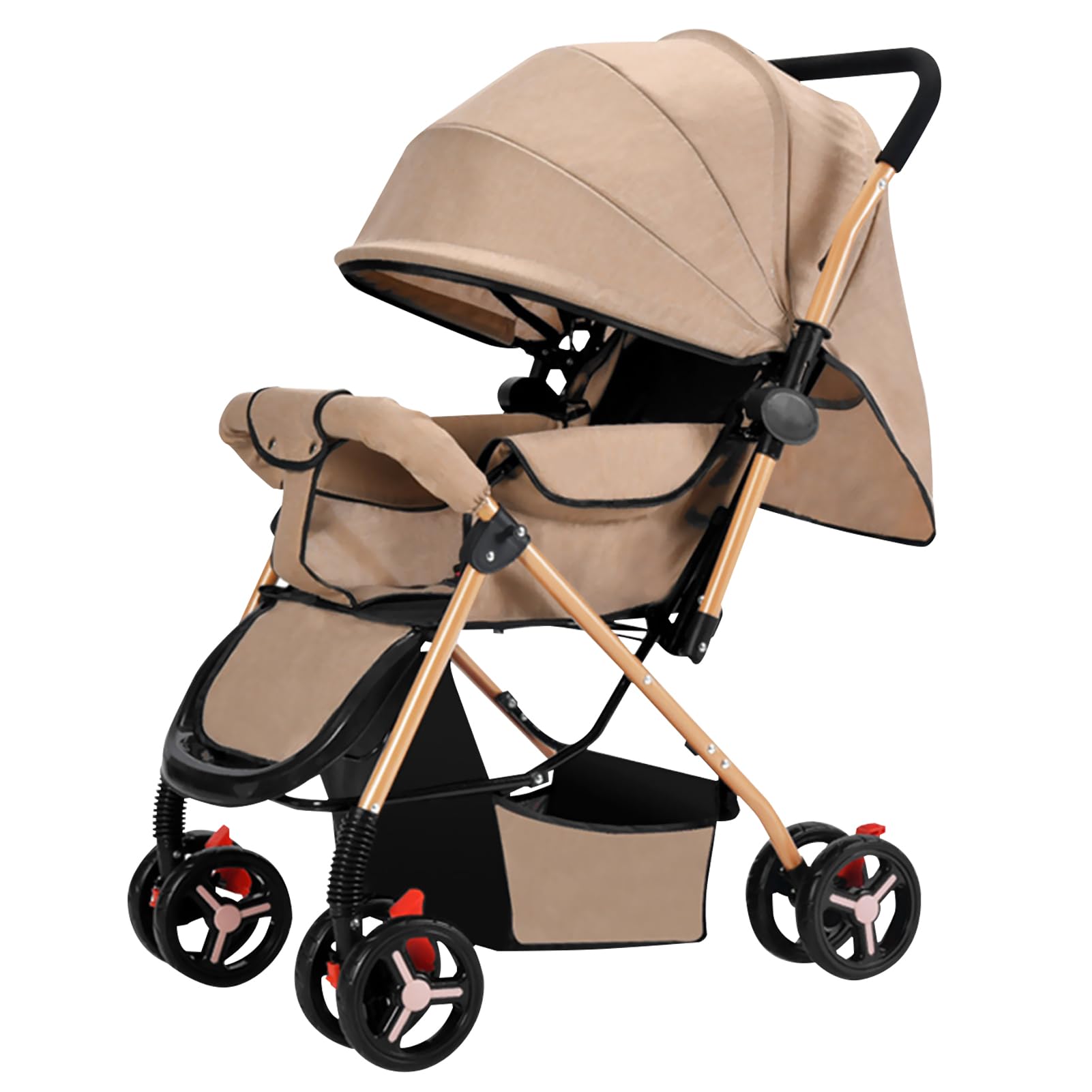 DAYONGLightweight Travel Stroller, Two-way Push Baby Stroller, One-click Foldable/Extra Wide Seat/Cool Mat/Mosquito Net, Load 25kg, Portable Infant Stroller for New Born Baby Toddler. (khaki)