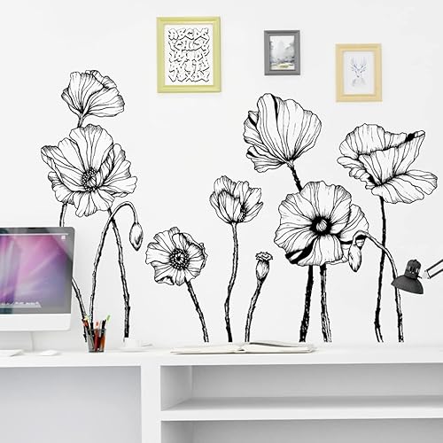 Miniatura 12 de Calcomanías de pared de flores negras extraíbles, calcomanías de pared 3D con diseño floral, diseño bohemio, floral, moderno, calcomanías de pared