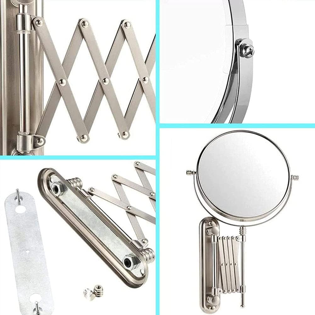 Specchio da parete con ingrandimento 10x, specchio cosmetico da 20,3 cm, regolabile, allungabile fino a 57 cm, finitura cromata, design rotondo, perfetto per trucco e toelettatura